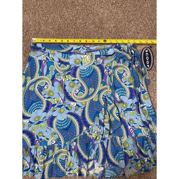 NWT Scoop Women's Paisley Fairy Whimsical Y2K Short Wrap Ruffle Skirt Blue L - Picture 9 of 9